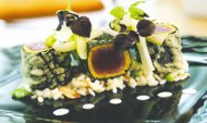 Nori-Crusted Ahi Tuna with Chanterelle Risotto and Girolle Butter